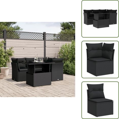 The Living Store Set Divani da Giardino 5 pz con Cuscini in Polyrattan Nero - Sedute angolari