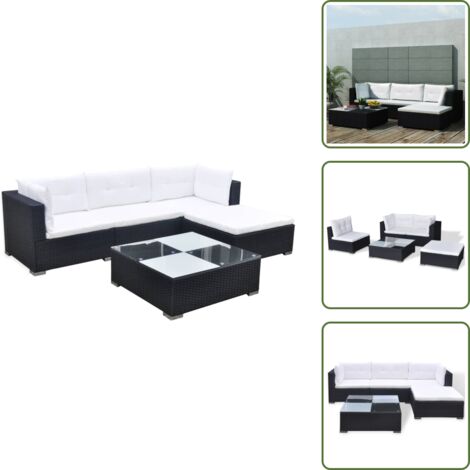 The Living Store Set Divani da Giardino 5 pz con Cuscini in Polyrattan Nero - Tavolino da giardino