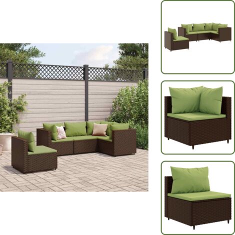 The Living Store Set Divani da Giardino 5 pz con Cuscini Marrone in Polyrattan - Divano angolare