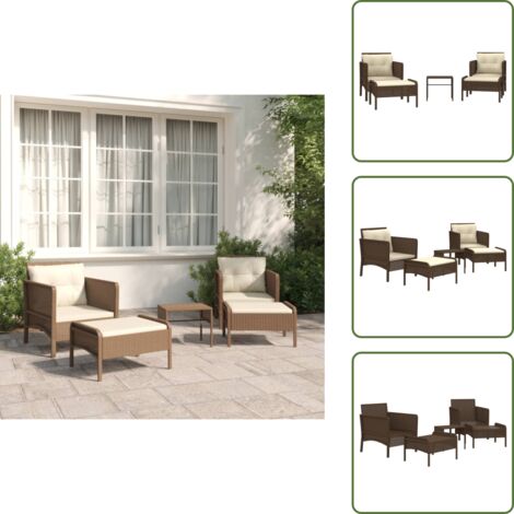 The Living Store Set Divani da Giardino 5 pz con Cuscini Marrone in Polyrattan - Sedie da giardino
