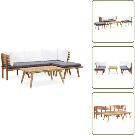 The Living Store Set Divani da Giardino 5 pz in Legno Massello di Acacia - Divano angolare
