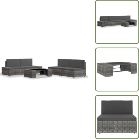The Living Store Set Divani da Giardino 5 pz in Polyrattan Grigio - Polyrattan