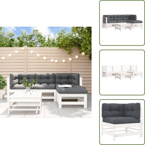 The Living Store Set Divani da Giardino 5pz con Cuscini in Legno Massello Bianco - Divani in legno