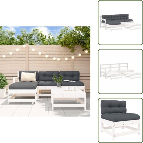 The Living Store Set Divani da Giardino 5pz con Cuscini in Legno Massello Bianco - Divani in legno