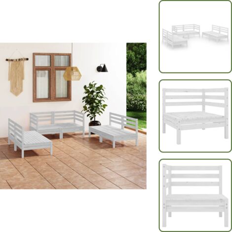 The Living Store Set Divani da Giardino 6 pz Bianco in Legno Massello di Pino - Divani da giardino