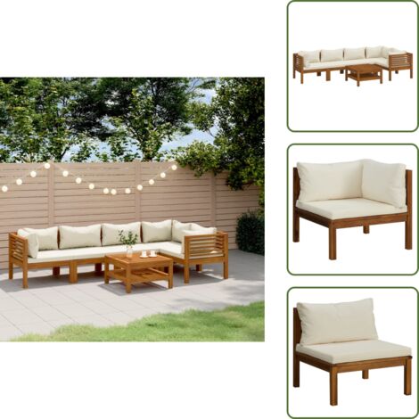 The Living Store Set Divani da Giardino 6 pz con Cuscini Crema in Legno Acacia - Divani in legno
