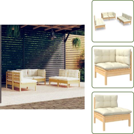 The Living Store Set Divani da Giardino 6 pz con Cuscini Crema in Massello di Pino - Divani da esterno