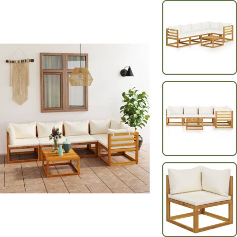 The Living Store Set Divani da Giardino 6 pz con Cuscini Crema Massello Acacia - Divano in legno