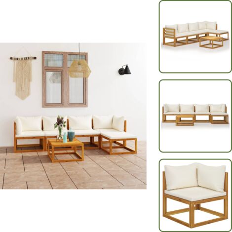 The Living Store Set Divani da Giardino 6 pz con Cuscini Crema Massello Acacia - Divano in legno