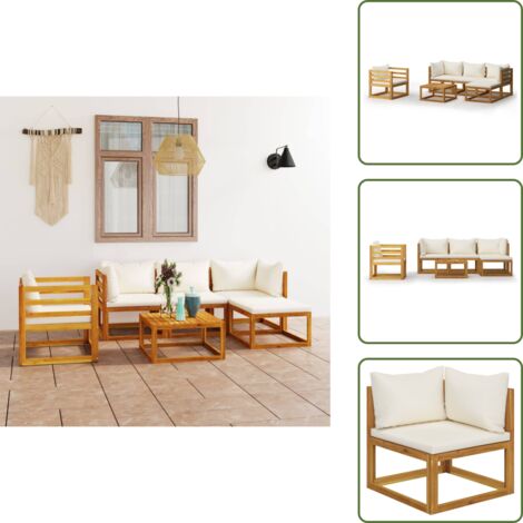 The Living Store Set Divani da Giardino 6 pz con Cuscini Crema Massello Acacia - Divano in legno