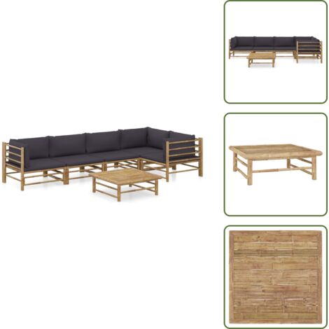 The Living Store Set Divani da Giardino 6 pz con Cuscini Grigio Scuro in Bambù - Set da giardino
