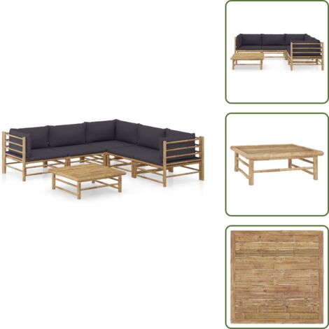 The Living Store Set Divani da Giardino 6 pz con Cuscini Grigio Scuro in Bambù - Set da giardino