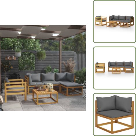 The Living Store Set Divani da Giardino 6 pz con Cuscini in Massello di Acacia - Divano in legno