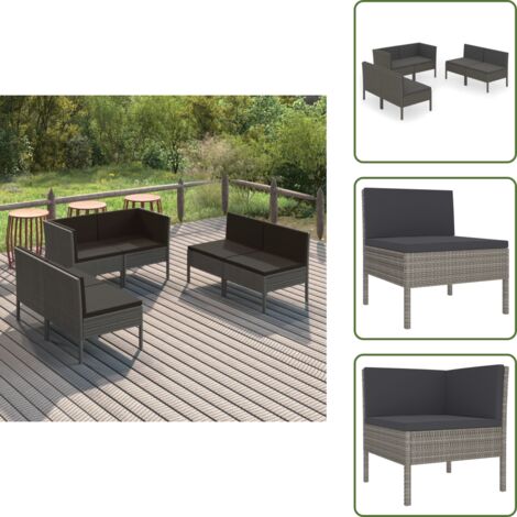 The Living Store Set Divani da Giardino 6 pz con Cuscini in Polyrattan Grigio - Divani da giardino