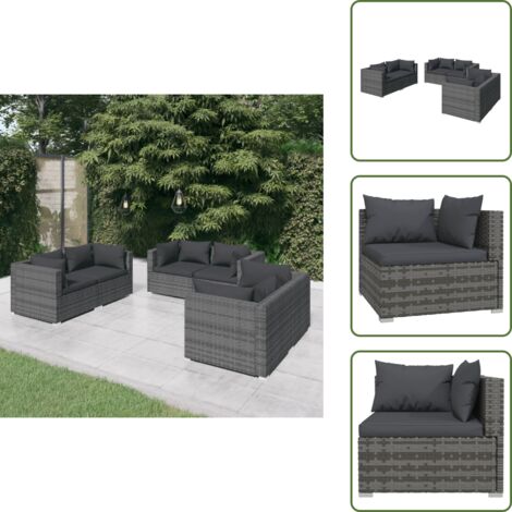 The Living Store Set Divani da Giardino 6 pz con Cuscini in Polyrattan Grigio - Divano angolare