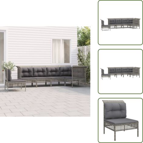 The Living Store Set Divani da Giardino 6 pz con Cuscini in Polyrattan Grigio - Divano angolare
