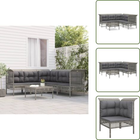 The Living Store Set Divani da Giardino 6 pz con Cuscini in Polyrattan Grigio - Divano angolare