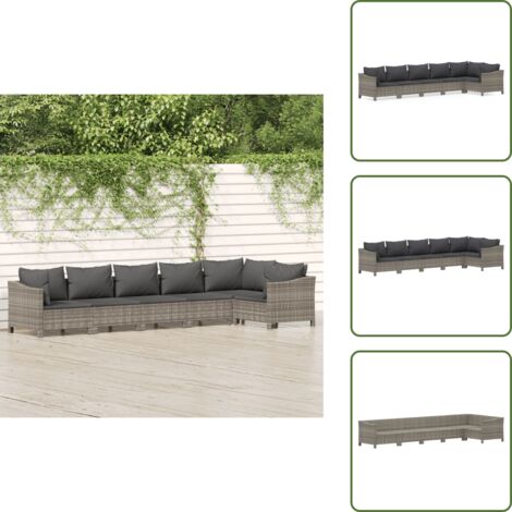 The Living Store Set Divani da Giardino 6 pz con Cuscini in Polyrattan Grigio - Divano da esterno