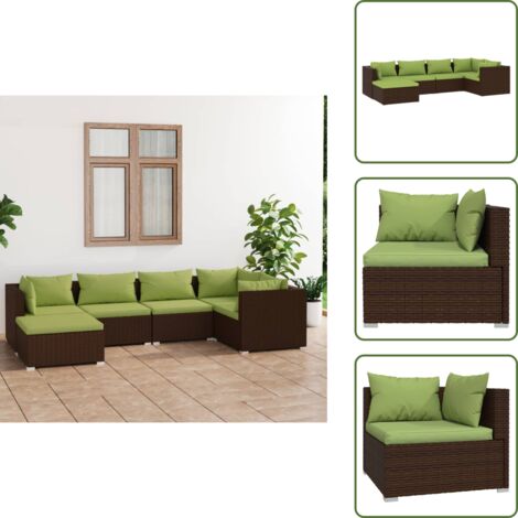The Living Store Set Divani da Giardino 6 pz con Cuscini in Polyrattan Marrone - Divano angolare