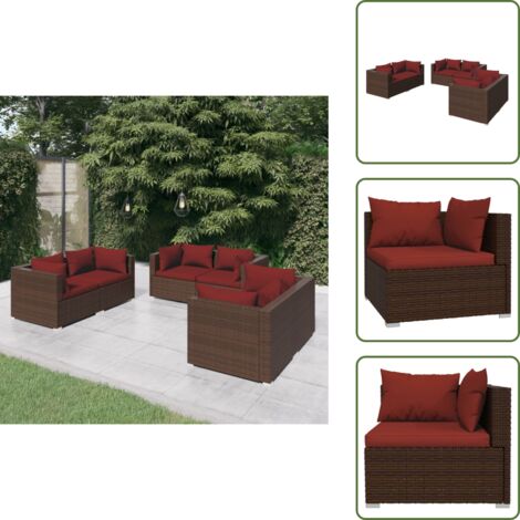 The Living Store Set Divani da Giardino 6 pz con Cuscini in Polyrattan Marrone - Divano angolare