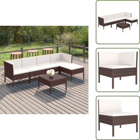 The Living Store Set Divani da Giardino 6 pz con Cuscini in Polyrattan Marrone - Set da giardino