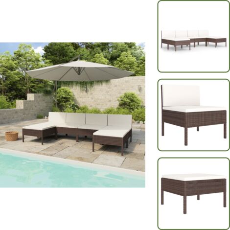 The Living Store Set Divani da Giardino 6 pz con Cuscini in Polyrattan Marrone - Set da giardino