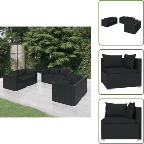 The Living Store Set Divani da Giardino 6 pz con Cuscini in Polyrattan Nero - Divano angolare