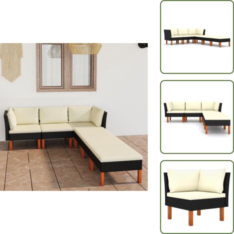 The Living Store Set Divani da Giardino 6 pz con Cuscini in Polyrattan Nero - Divano da esterno