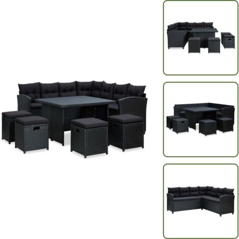 The Living Store Set Divani da Giardino 6 pz con Cuscini in Polyrattan Nero - Divano esterno