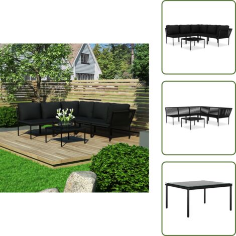 The Living Store Set Divani da Giardino 6 pz con Cuscini Neri in PVC - Divano angolare
