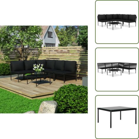 The Living Store Set Divani da Giardino 6 pz con Cuscini Neri in PVC - Divano angolare
