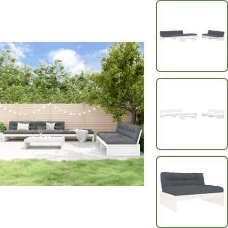 The Living Store Set Divani da Giardino 6pz con Cuscini in Legno Massello Bianco - Divani in legno