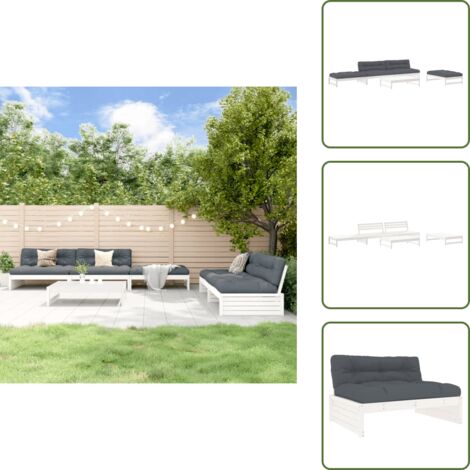 The Living Store Set Divani da Giardino 6pz con Cuscini in Legno Massello Bianco - Divani in legno