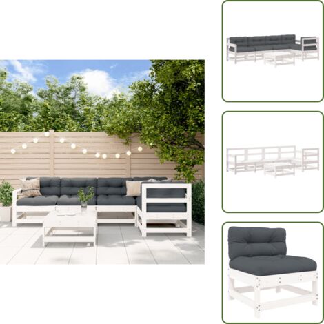 The Living Store Set Divani da Giardino 6pz con Cuscini in Legno Massello Bianco - Divani in legno