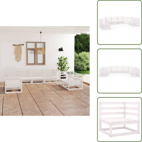 The Living Store Set Divani da Giardino 7 pz Bianco in Legno Massello di Pino - Divani da giardino