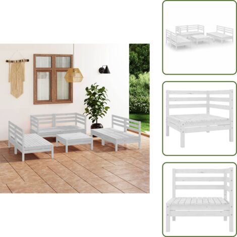 The Living Store Set Divani da Giardino 7 pz Bianco in Legno Massello di Pino - Divani da giardino