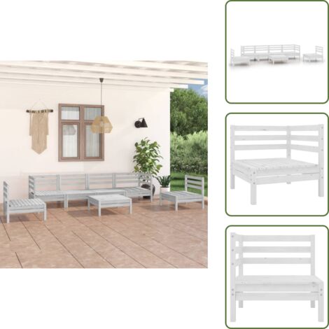 The Living Store Set Divani da Giardino 7 pz Bianco in Legno Massello di Pino - Divani da giardino
