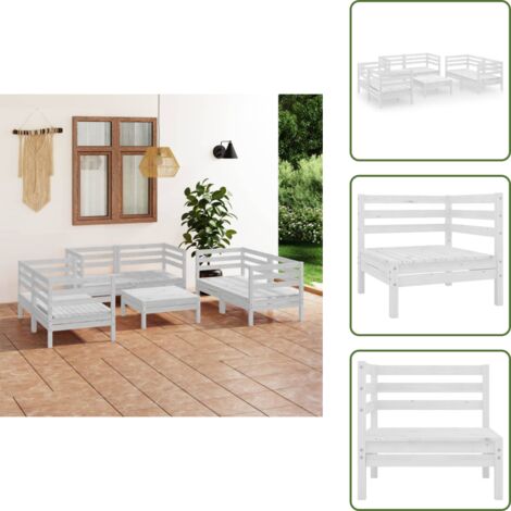 The Living Store Set Divani da Giardino 7 pz Bianco in Legno Massello di Pino - Divani da giardino