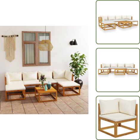 The Living Store Set Divani da Giardino 7 pz con Cuscini Crema in Legno Acacia - Divano in legno