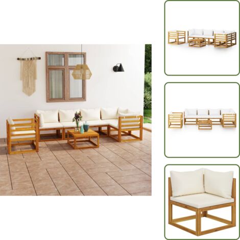 The Living Store Set Divani da Giardino 7 pz con Cuscini Crema Massello Acacia - Divano in legno