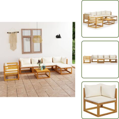 The Living Store Set Divani da Giardino 7 pz con Cuscini Crema Massello Acacia - Divano in legno