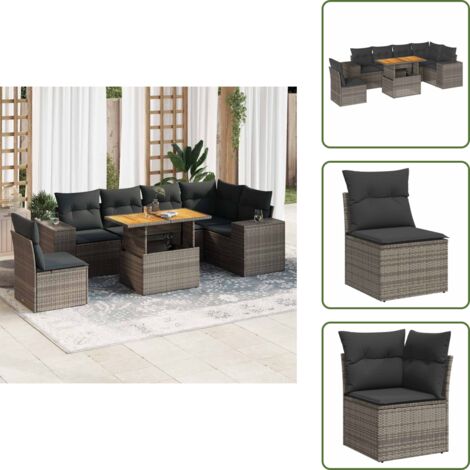 The Living Store Set Divani da Giardino 7 pz con Cuscini Grigio in Polyrattan - Sedute angolari