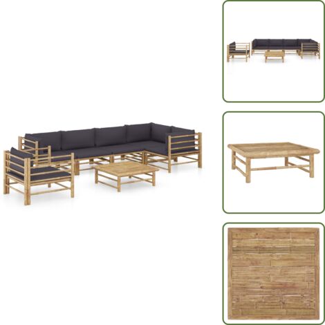 The Living Store Set Divani da Giardino 7 pz con Cuscini Grigio Scuro in Bambù - Set da giardino