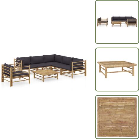 The Living Store Set Divani da Giardino 7 pz con Cuscini Grigio Scuro in Bambù - Set da giardino