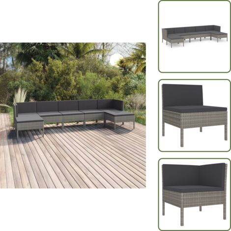 The Living Store Set Divani da Giardino 7 pz con Cuscini in Polyrattan Grigio - Set da giardino