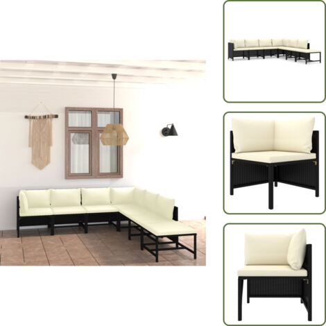 The Living Store Set Divani da Giardino 7 pz con Cuscini in Polyrattan Nero - Divano angolare