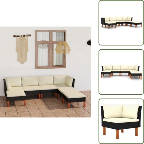 The Living Store Set Divani da Giardino 7 pz con Cuscini in Polyrattan Nero - Divano da esterno