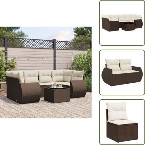The Living Store Set Divani da Giardino 7 pz con Cuscini Marrone in Polyrattan - Sedute da esterno