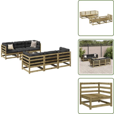 The Living Store Set Divani da Giardino 7 pz in Legno Impregnato di Pino - Sedute da esterno