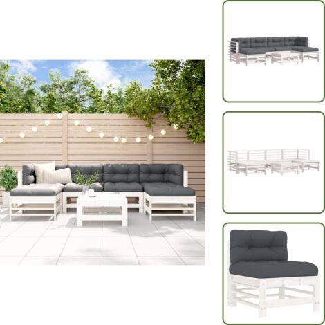 The Living Store Set Divani da Giardino 7pz con Cuscini in Legno Massello Bianco - Divani in legno